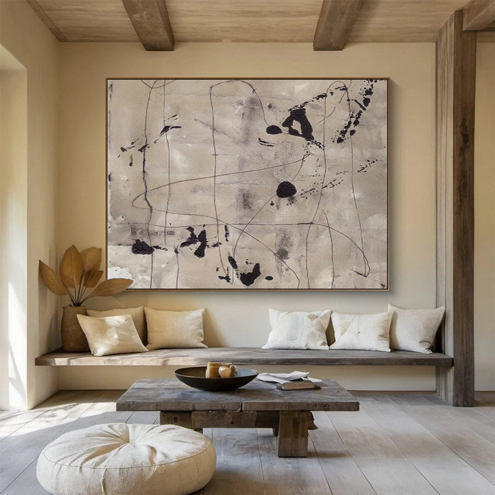 “Ink - like Abstract Lines” - Minimalist Black - White Painting On Canvas DKS446