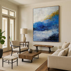 “Blue - Yellow Abstract Coastal Light” - Vivid Seascape Painting On Canvas PS0370