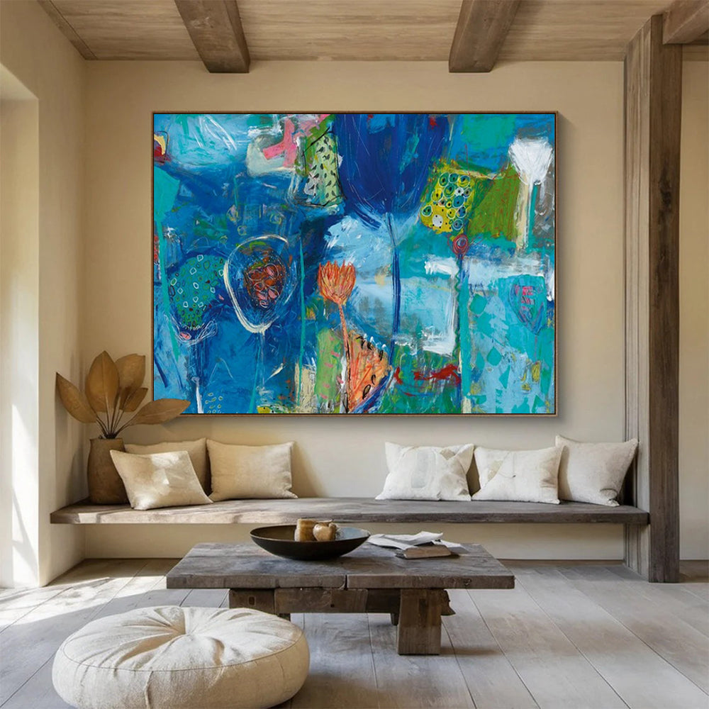 “Blue Abstract Floral Forms” - Cool Tones “Dreamy Garden” Painting On Canvas PT1660