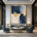Navy, White, Gold with Abstract Drips "Gilded Tide" Abstract Painting On Canvas PS1309