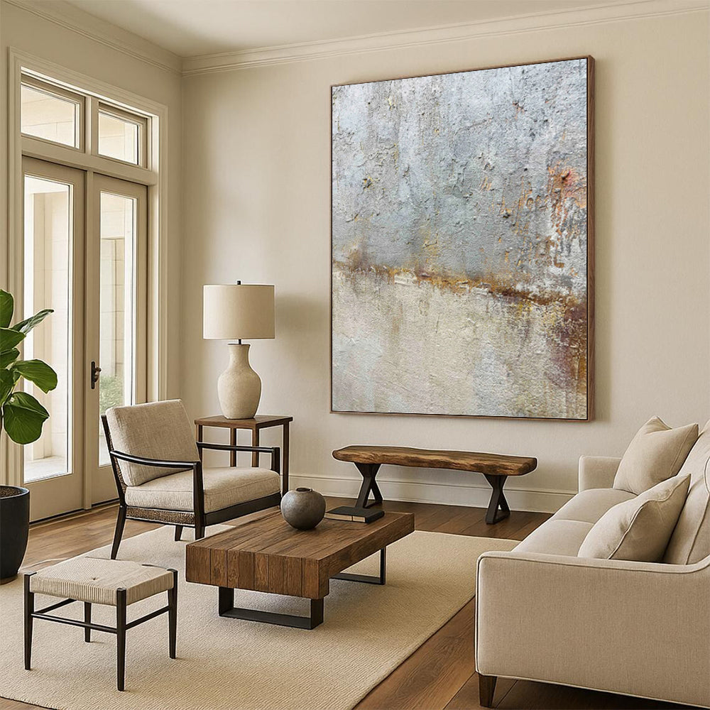 “Textured Gray and Rust Abstract” - Abstract, Industrial - Toned Painting On Canvas PT1508