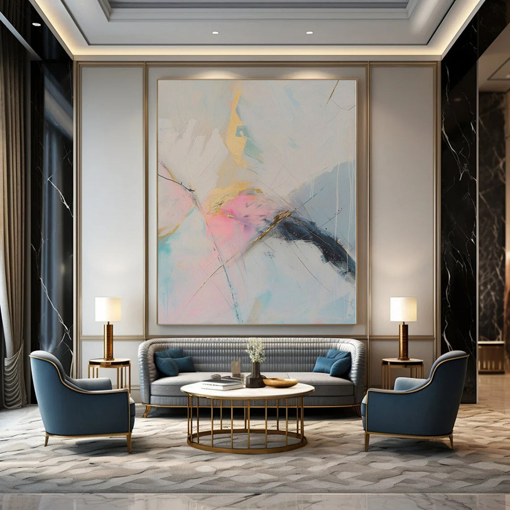Pastel Hues with Gold Accents "Gilded Dream" Abstract Painting On Canvas PS1179