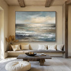 “Neutral - Tone Ocean Horizon” - Minimalist - Seaside Painting On Canvas PT1548