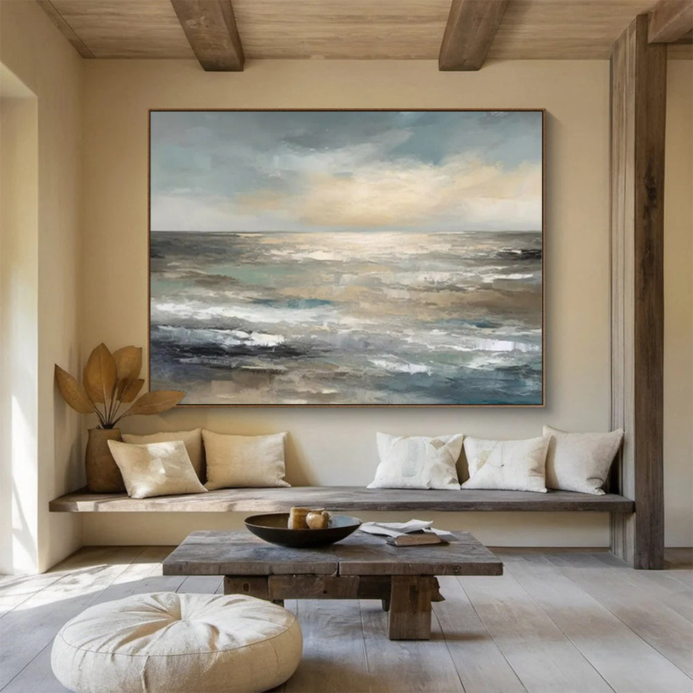 “Neutral - Tone Ocean Horizon” - Minimalist - Seaside Painting On Canvas PT1548
