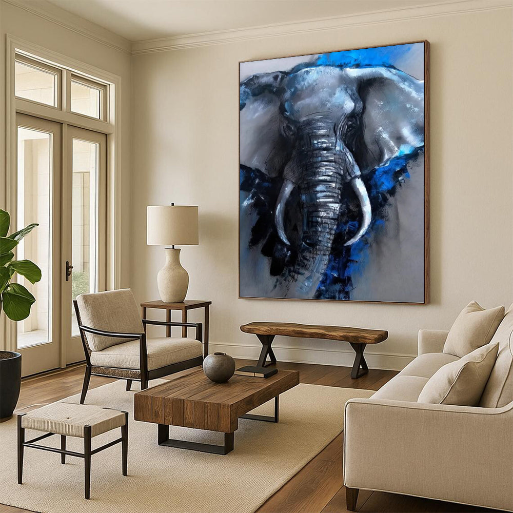 “Blue - Gray Elephant” - Animal, Expressive - Styled Painting On Canvas PT1610