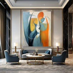 “Blue - Orange Abstract Figures” - Cubist Abstract Painting On Canvas PS0188