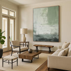 “Green - Gray - White Textured Abstraction” - Green, Gray, White Abstract Painting On Canvas PS0523