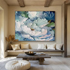 Aqua Peonies - Textured Floral Oil Painting, Ideal for Bathroom & Sunroom DKS675