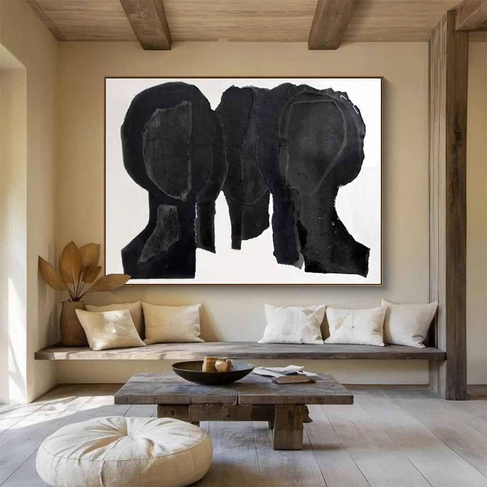 “Black Cut - Out Figures” - Collage Art - Painting On Canvas PT1780