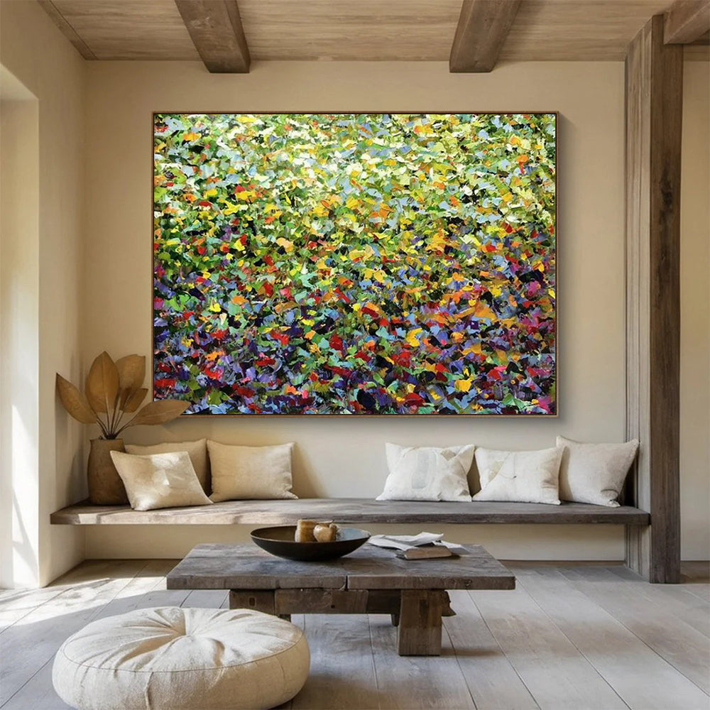 “Vibrant Green Field of Colorful Dots” Pointillist Abstract Painting On Canvas PT1797