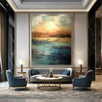 Landscape - Inspired, "Golden Horizon" – Abstract Landscape Painting On Canvas PS1028