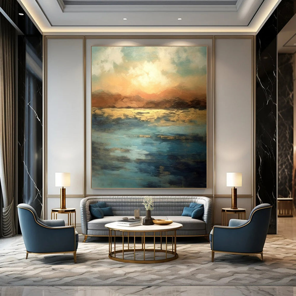 Landscape - Inspired, "Golden Horizon" – Abstract Landscape Painting On Canvas PS1028