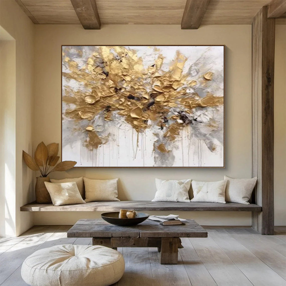 Golden Burst - Abstract Acrylic Painting, Fit for Studio & Gallery Wall DKS678