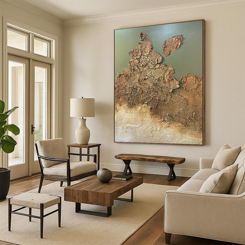 “Crackled Earth - Toned Abstract” - Abstract, Textured Painting On Canvas PT1509