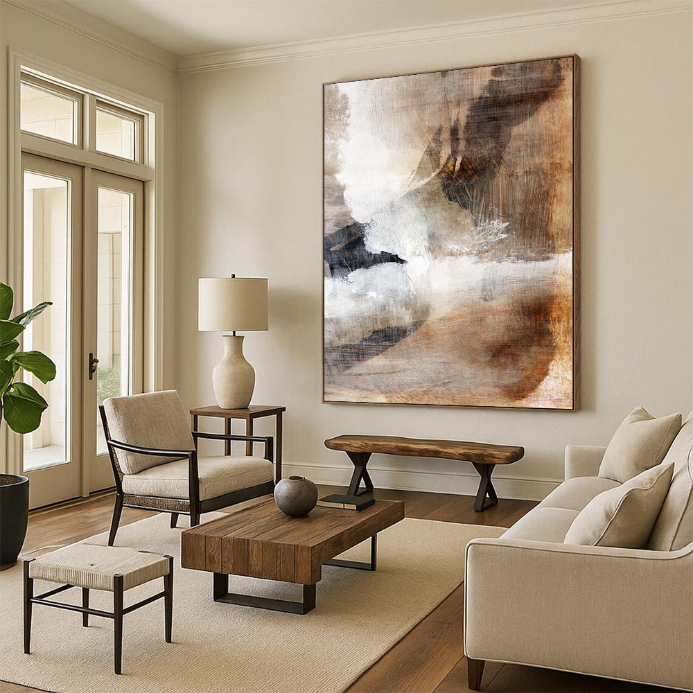 “Earth - Toned Collage” - Mixed Media Layers & Abstract Forms Painting On Canvas DS209