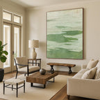 “Textured Green - White Impasto” - Impasto Abstract Painting On Canvas PT1227