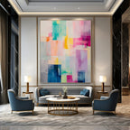 Colorful Translucent Rectangles "Hue Harmony" Abstract Painting On Canvas PS1177