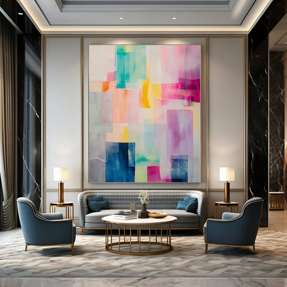 Colorful Translucent Rectangles "Hue Harmony" Abstract Painting On Canvas PS1177