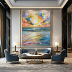 Blue, Yellow, Pink, Purple, Orange with Vivid Impasto "Tropical Dusk" Impasto Painting On Canvas PS1392