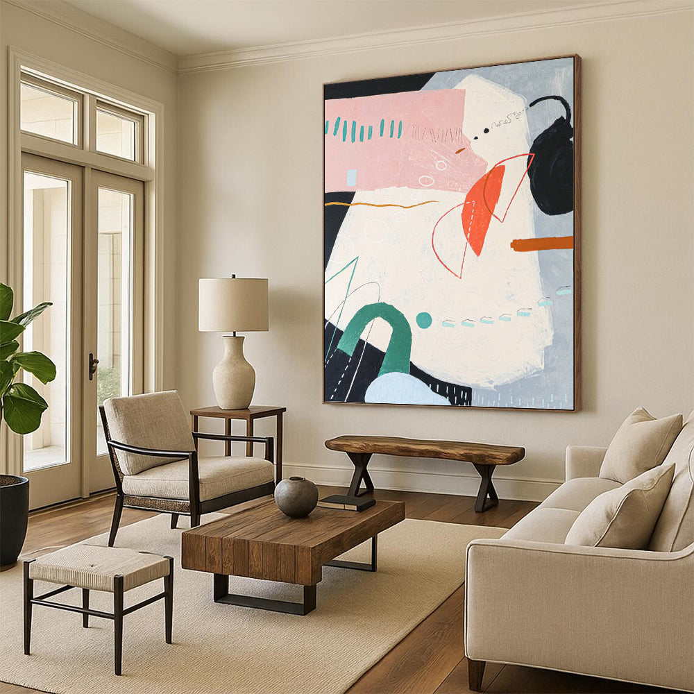 “Pastel - Color Abstract Shapes” - Playful Abstract Painting On Canvas PT1093