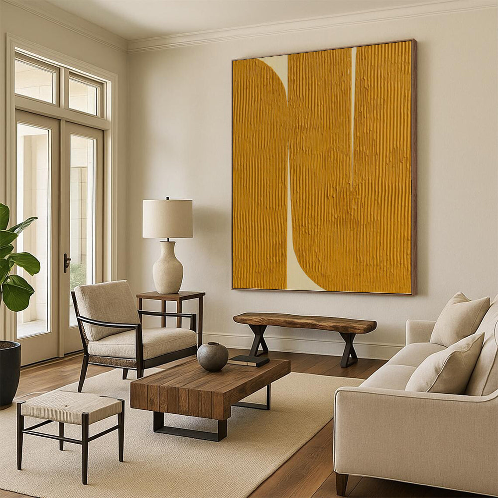 “Yellow - White Textured Abstract” - Textured Abstract Painting On Canvas PT1244
