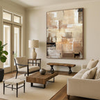 “Beige and Brown Abstract Cubist - inspired Painting” - Modern Abstract On Canvas PT0984