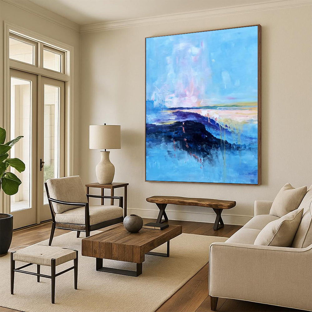 “Pastel - Blue Abstract Coastal Landscape” - Dreamy Landscape Painting On Canvas PS0326