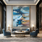 Blue, Gold, and Brown Fluid, "Ethereal Estuary" – Abstract Landscape Painting On Canvas PS1006