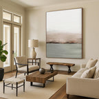 “Tiny Gray - Beige Watercolor Hills and Lake” - Watercolor Painting On Canvas PT2062