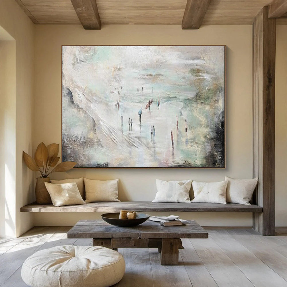 “Abstract Beach Scene with Figures” - Impasto Seascape - Painting On Canvas PT1774