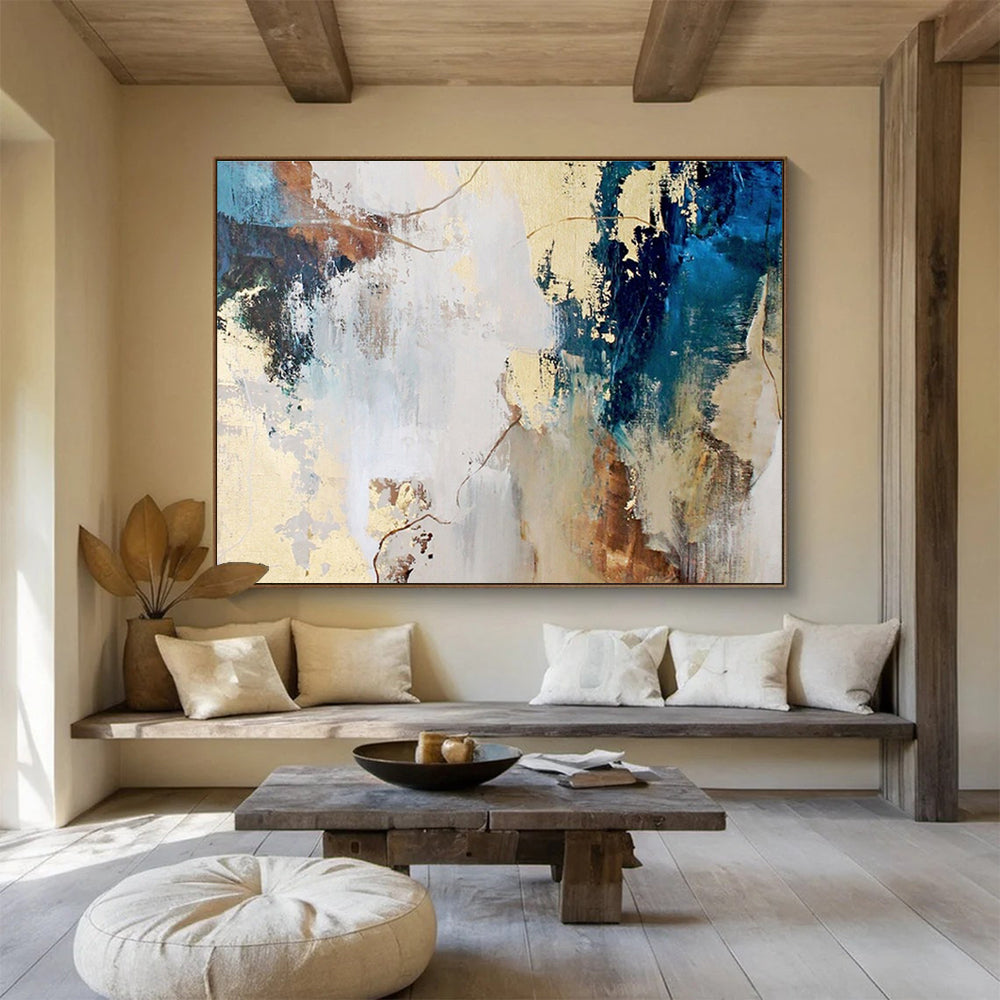 Blue, Brown, and White Abstract Modern Abstract Painting On Canvas DKS130