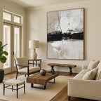 “Black, Beige and White Textured Abstract” - Minimalist Abstract Painting On Canvas PT0976