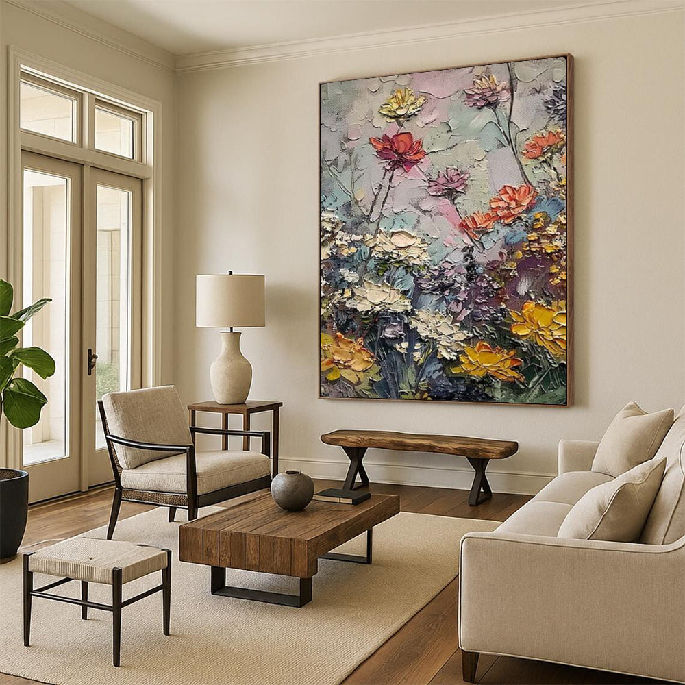 Pastel Floral Impasto, Post - Impressionistic, Painting On Canvas PT2142