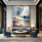 Blue, White, Gray with Beach Scene "Beach Serenity" Impressionist Painting On Canvas PS1329