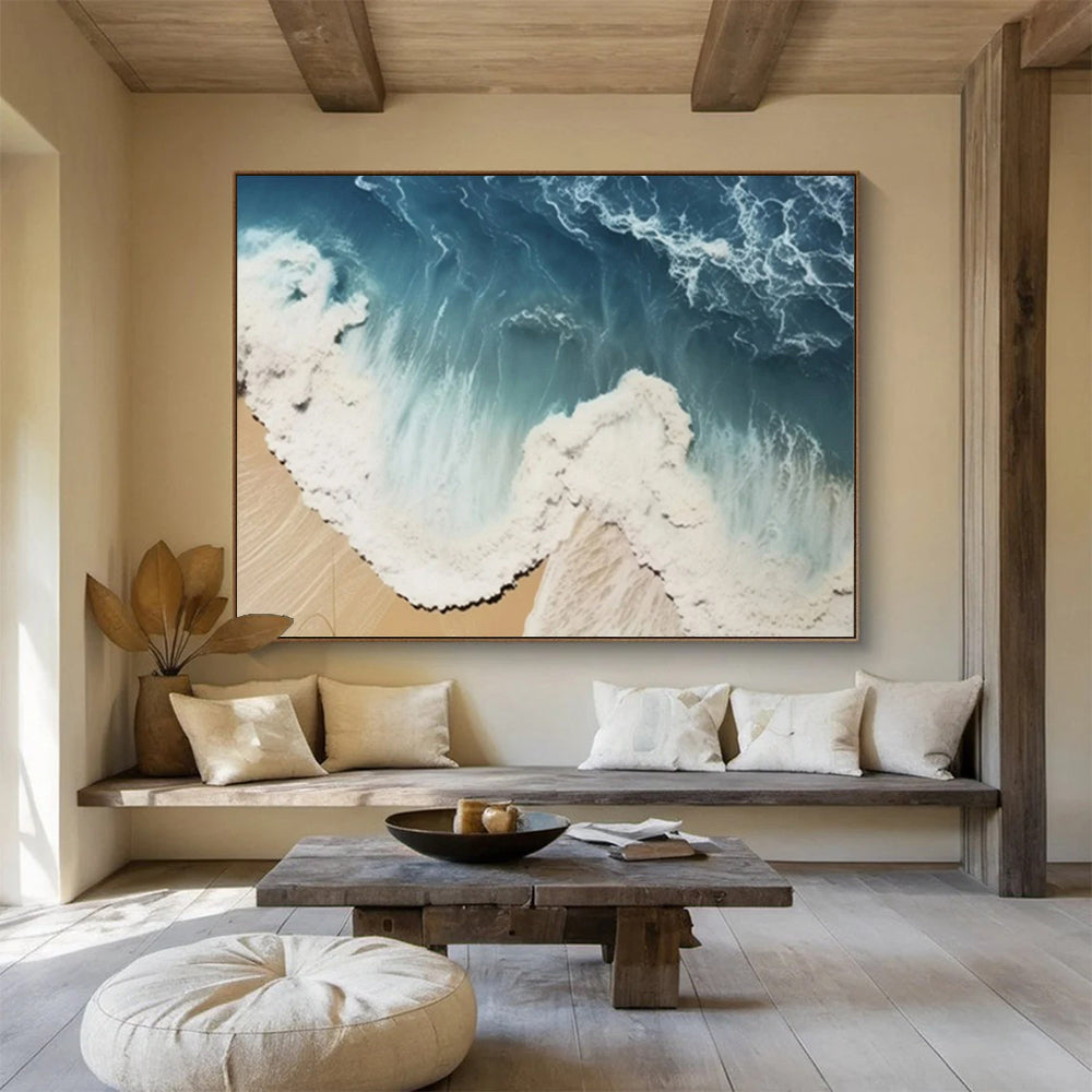 “Blue - White Coastal Waves” - Aerial - Abstract Painting On Canvas PT1549