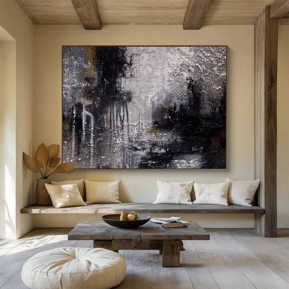 “Abstract Cityscape in Gray” - Abstract, Urban - Styled Painting On Canvas DKS009