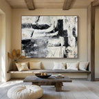 “Black - and - White Textures & Abstract Forms” - Minimalist Abstract - Painting On Canvas PT1692