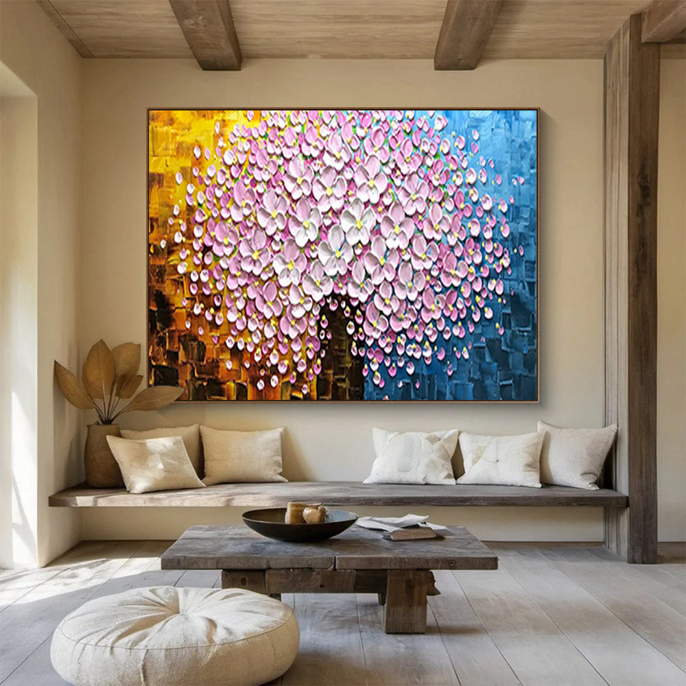 “Pink Blossom Tree” - Textured Floral Painting On Canvas PT231
