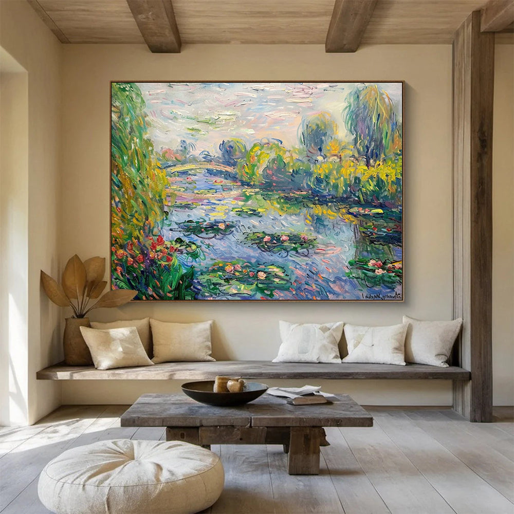 “Classic Water - Lily Pond” - Impressionistic Garden Painting On Canvas PT197