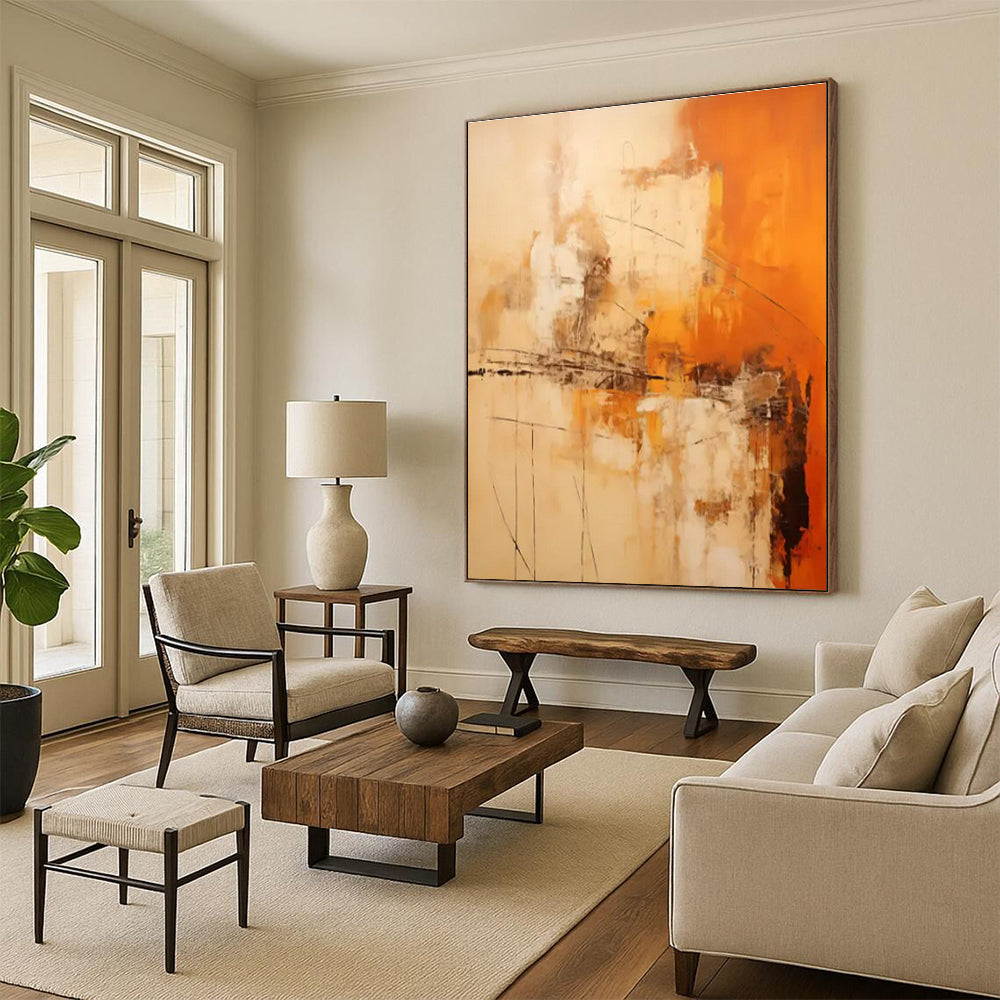 Orange, Beige & Brown Abstract Strokes "Desert Dawn" Painting On Canvas PS0850