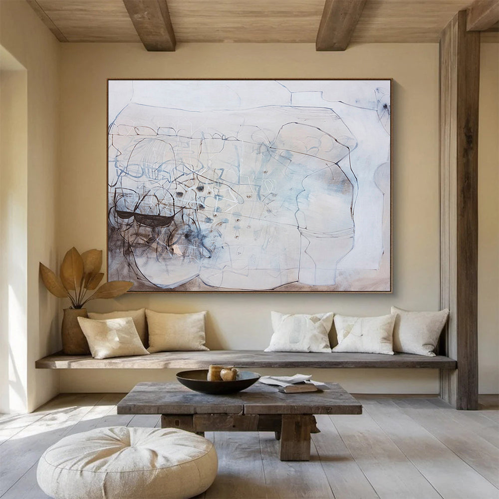 Monochrome Abstract with Shapes Painting On Canvas DKS080