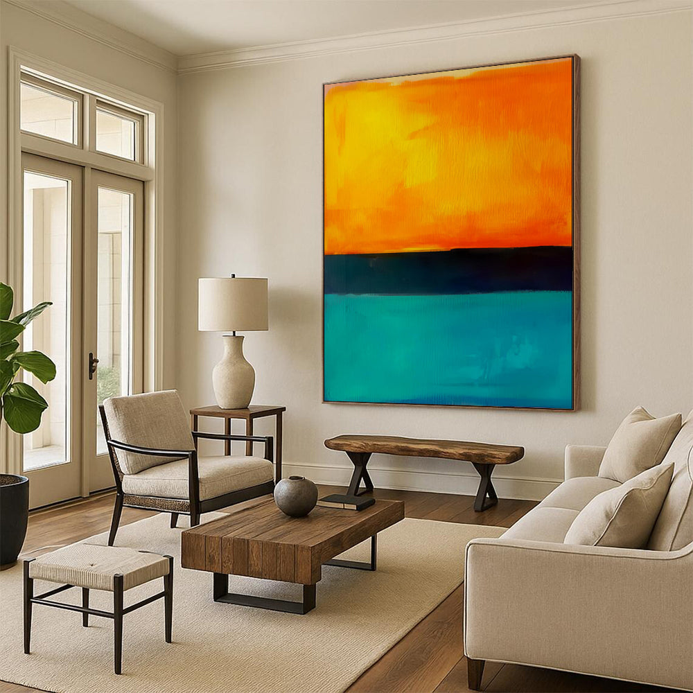 “Orange - Black - Blue Color - Blocked Abstract” - Modern Abstract Painting On Canvas PT1949