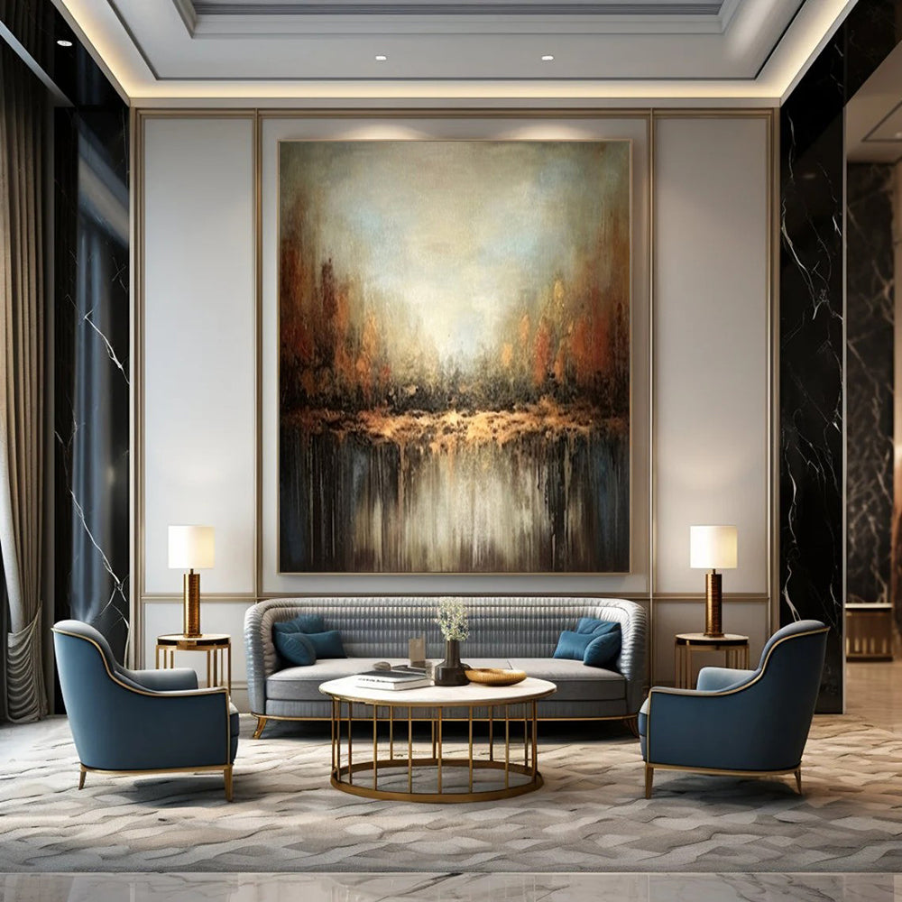 Earthy Tones, "Autumn Reflection" – Abstract Landscape Painting On Canvas PS1034