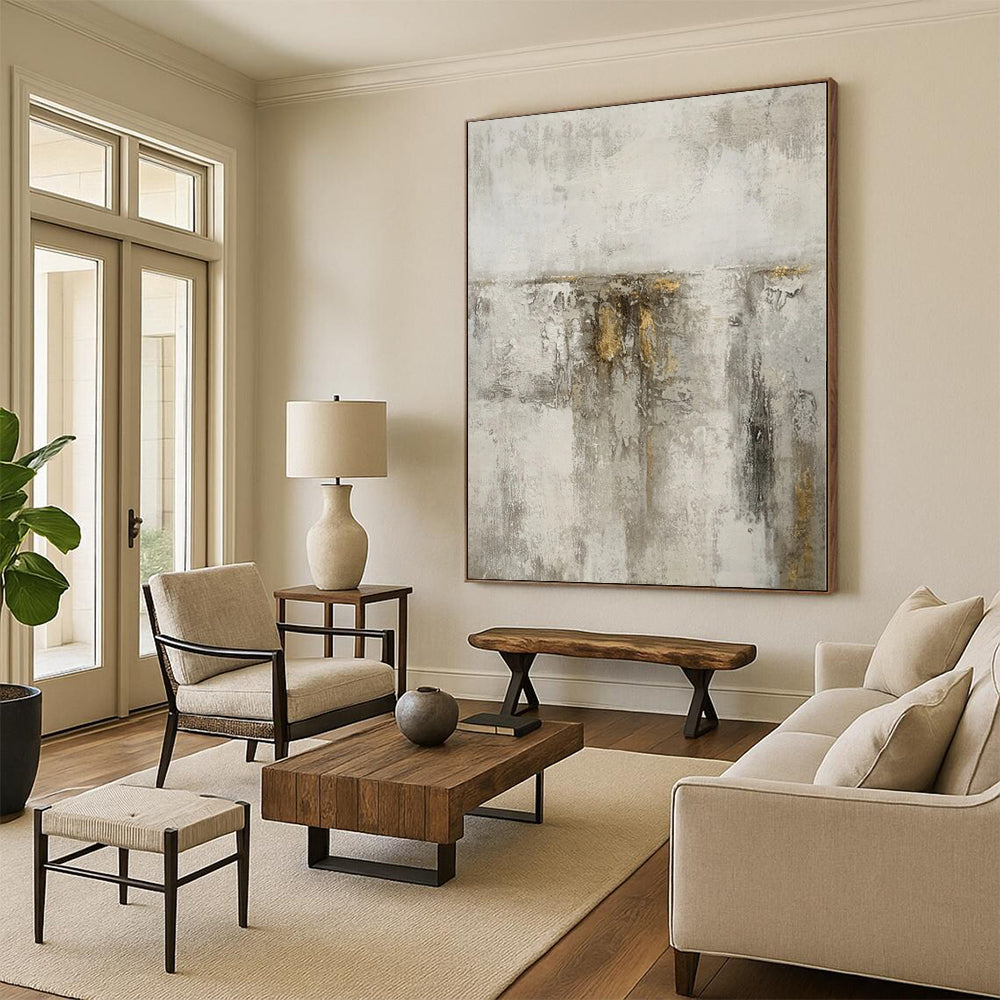 “Grey - Gold Abstract Textured Walls” - Tactile Abstract Painting On Canvas PS0356