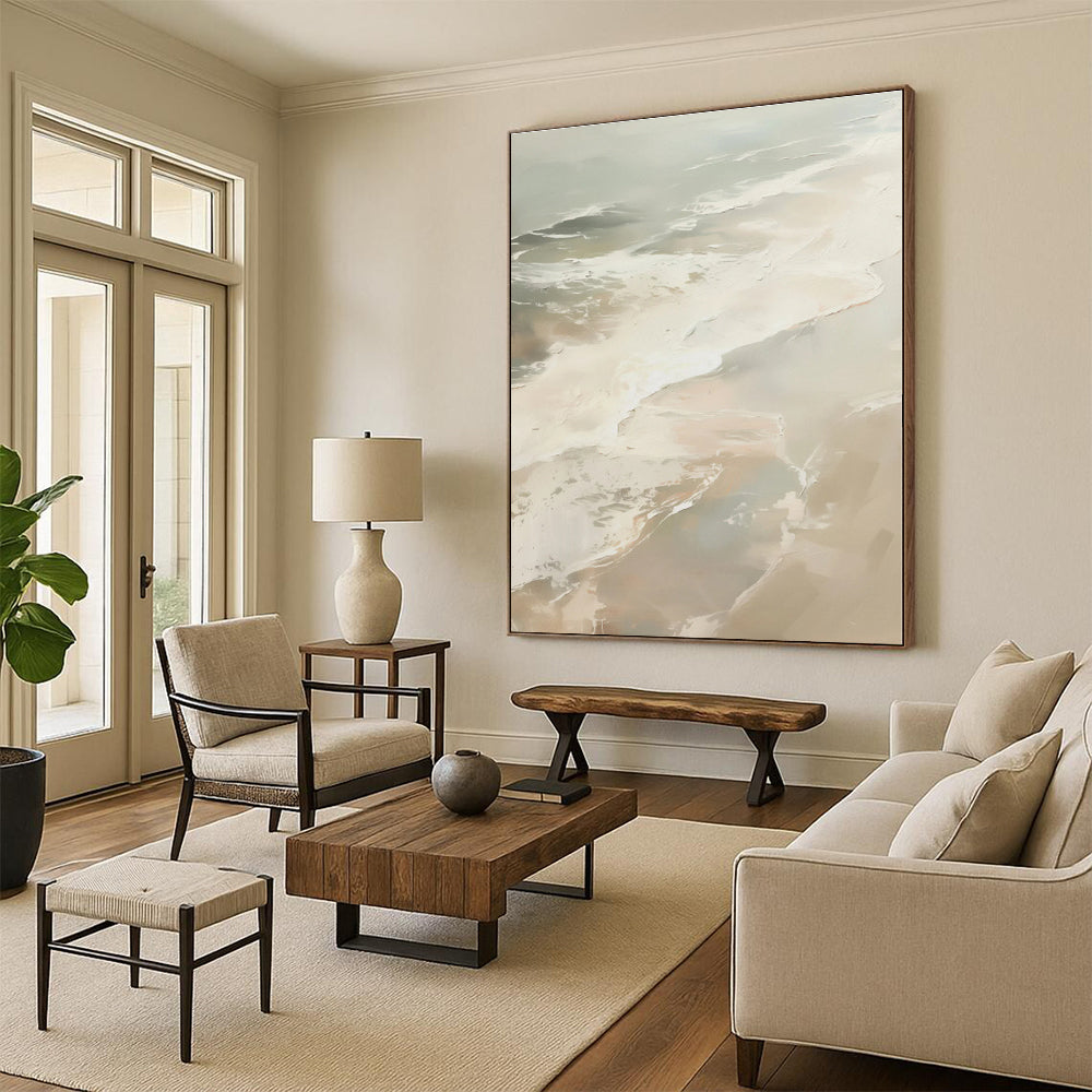 “Soft Beige & White Abstract” - Minimalist Abstract Painting On Canvas PS0421