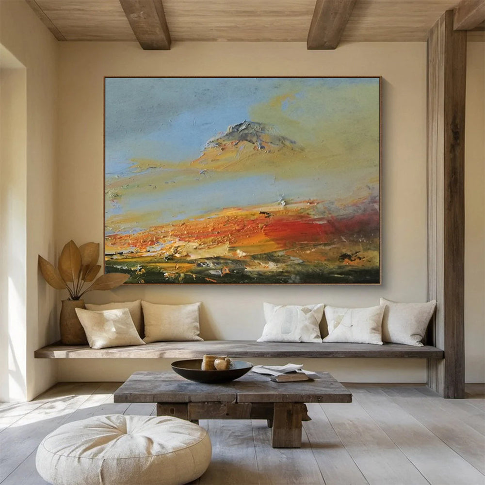 “Vibrant Mountain Sunset in Oranges, Reds & Yellows” - Expressionistic Landscape Painting On Canvas PT042