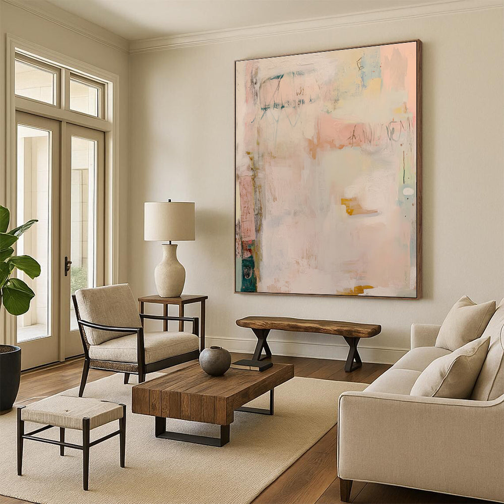 “Soft Pastel Abstract” - Pastel Pink, Blue, Yellow Abstract Painting On Canvas PS0684