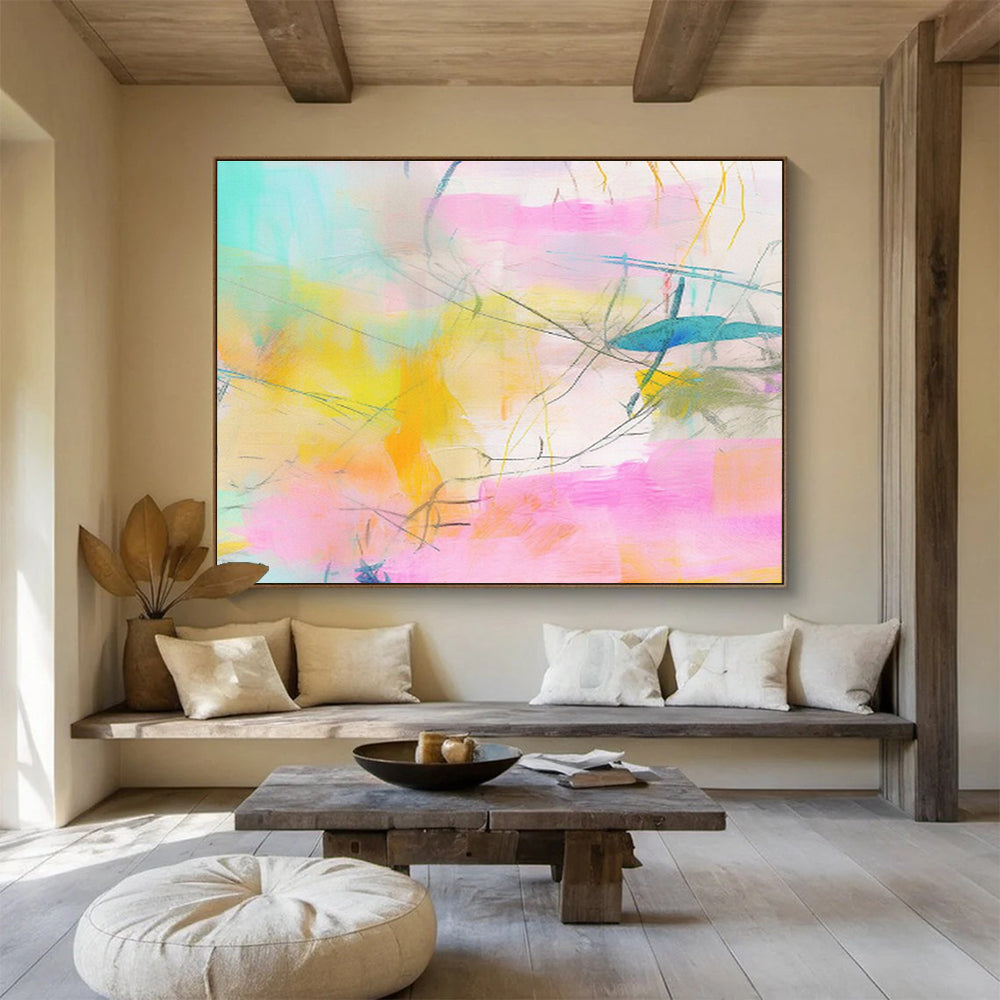 “Pastel - Hued Abstract Web” - Colorful Abstract Painting On Canvas DKS501