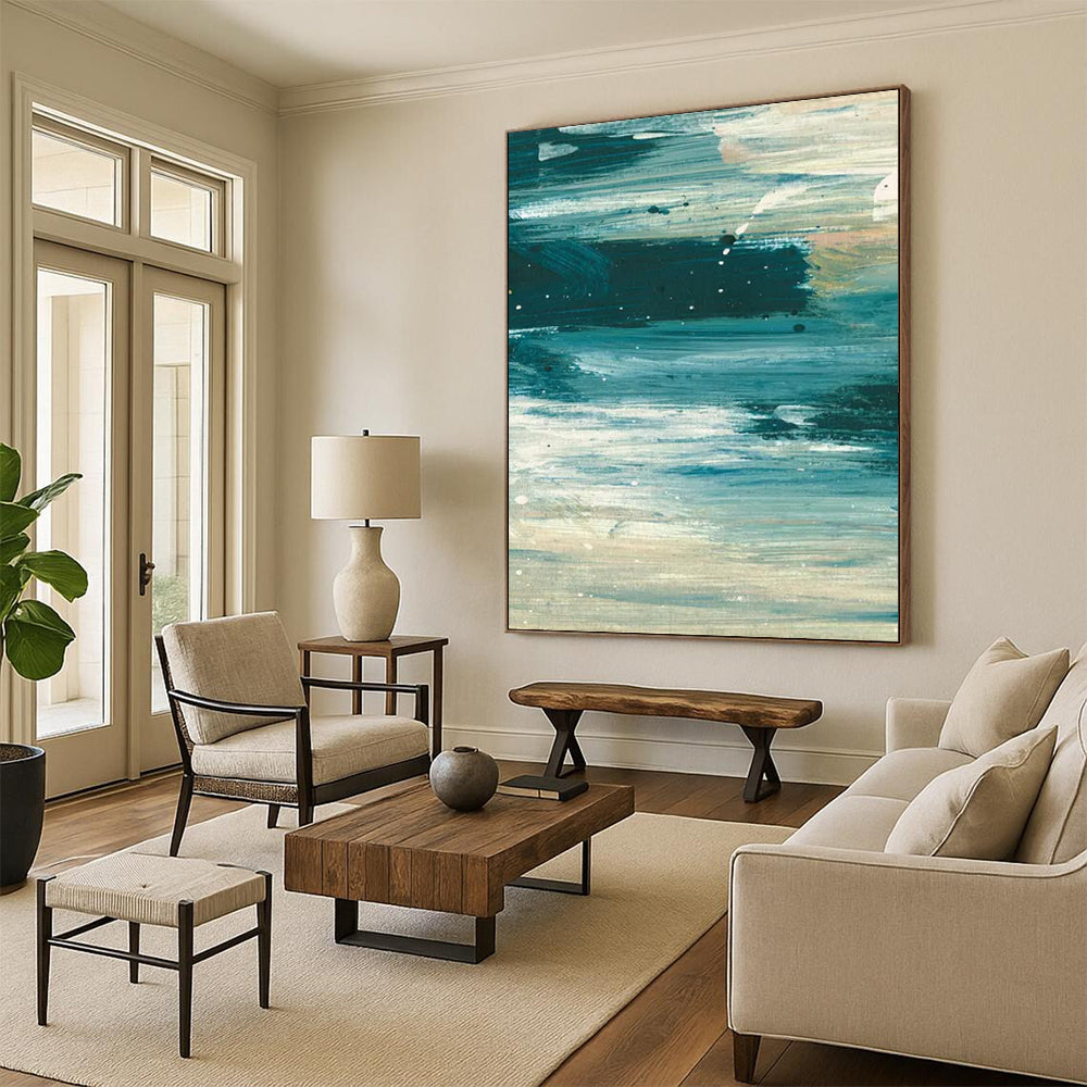 “Ocean Current Abstraction” - Deep Blue Swirls & White Accents Painting On Canvas DS177