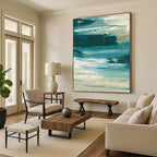 “Ocean Current Abstraction” - Deep Blue Swirls & White Accents Painting On Canvas DS177